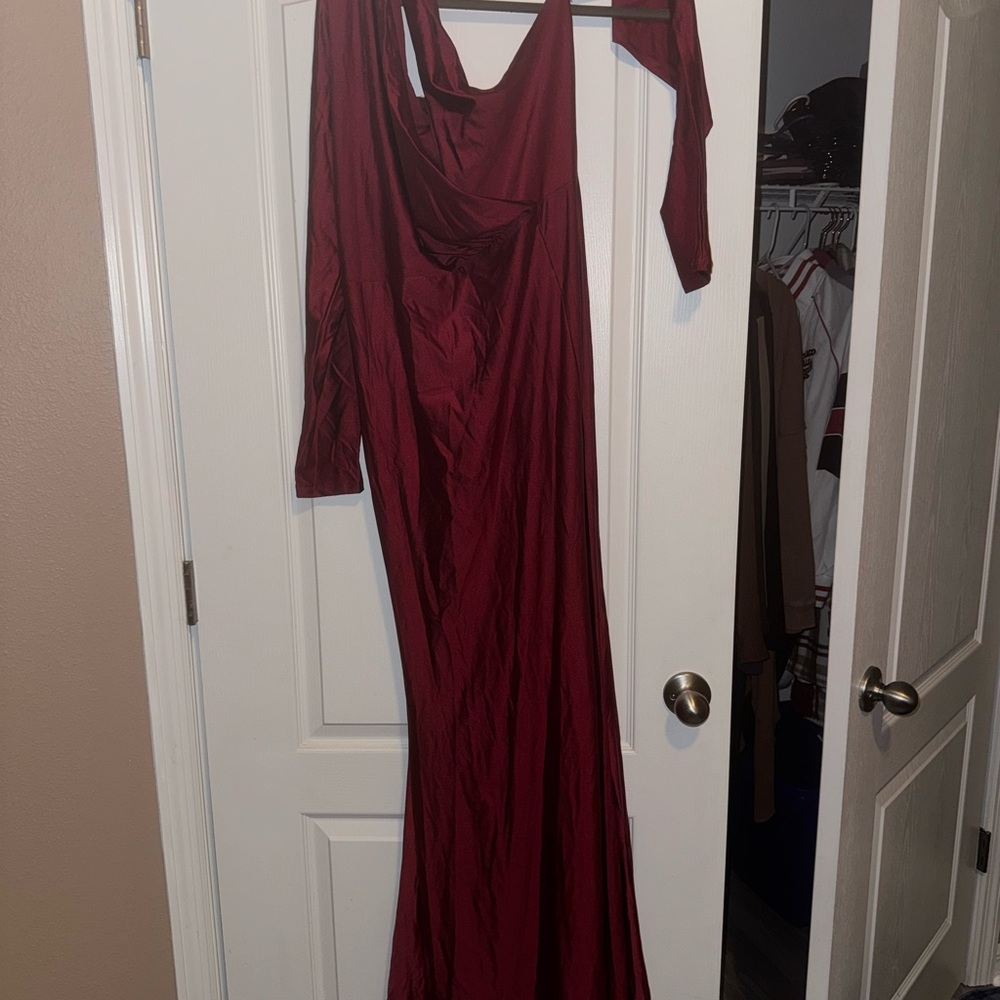 Fashion Nova One Shoulder Burgundy Dress